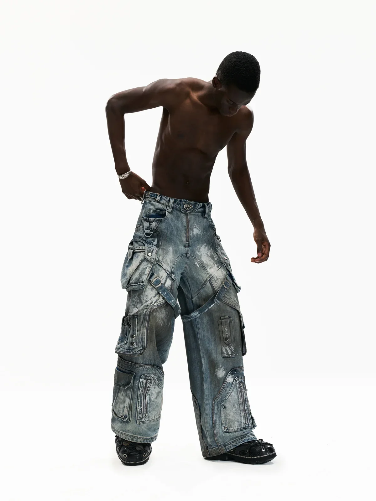 Personsoul White Stain Graffiti Cargo Pants - Image 9